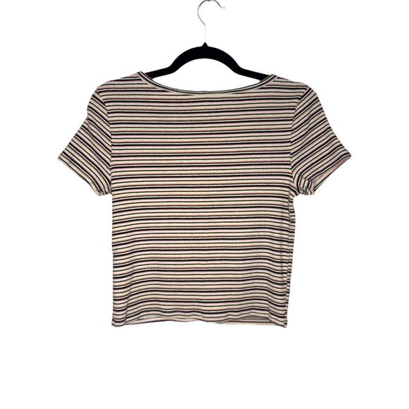 Hollister Women’s Medium Baby Tee Striped Button Cropped 90s Inspired - Picture 3 of 5